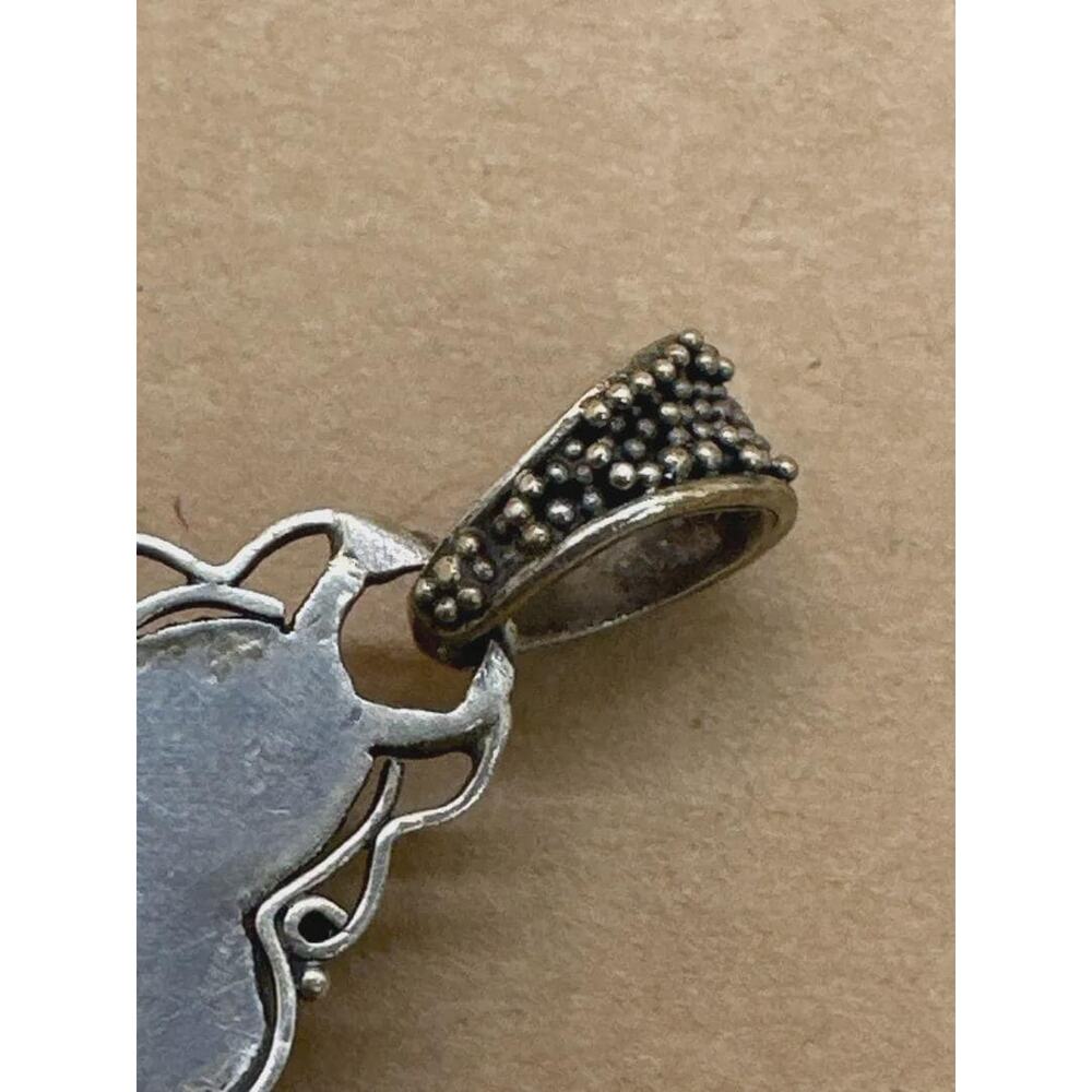 Vintage 925 Sterling Silver Blue Lace Agate Circle Pendant - Picture 6 of 6